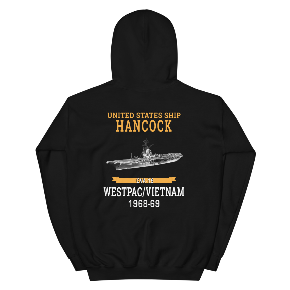 USS Hancock (CVA-19) 1968-69 WESTPAC/VIETNAM Unisex Hoodie – back view, black