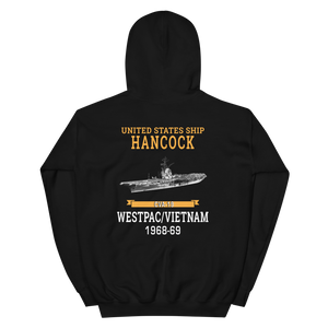 USS Hancock (CVA-19) 1968-69 WESTPAC/VIETNAM Unisex Hoodie – back view, black