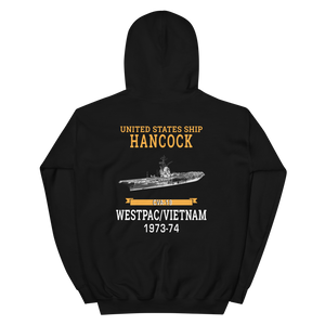 USS Hancock (CVA-19) 1973-74 WESTPAC/VIETNAM Unisex Hoodie – back view, black