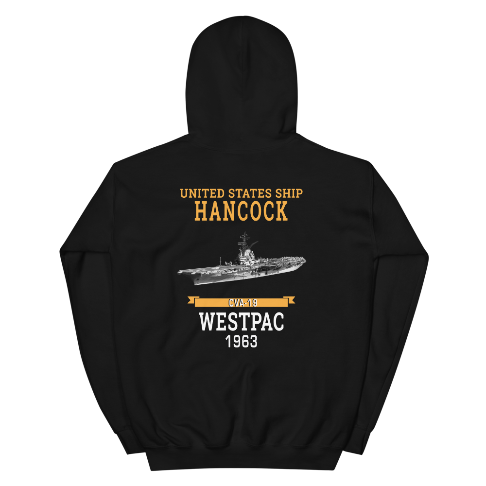 USS Hancock (CVA-19) 1963 WESTPAC Unisex Hoodie – back view, black