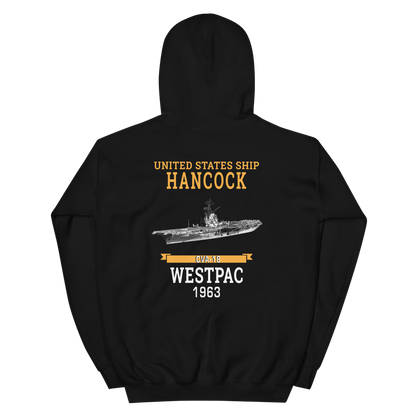 USS Hancock (CVA-19) 1963 WESTPAC Unisex Hoodie – back view, black