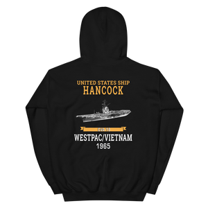 USS Hancock (CVA-19) 1965 WESTPAC/VIETNAM Unisex Hoodie – back view, black