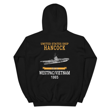 USS Hancock (CVA-19) 1965 WESTPAC/VIETNAM Unisex Hoodie – back view, black