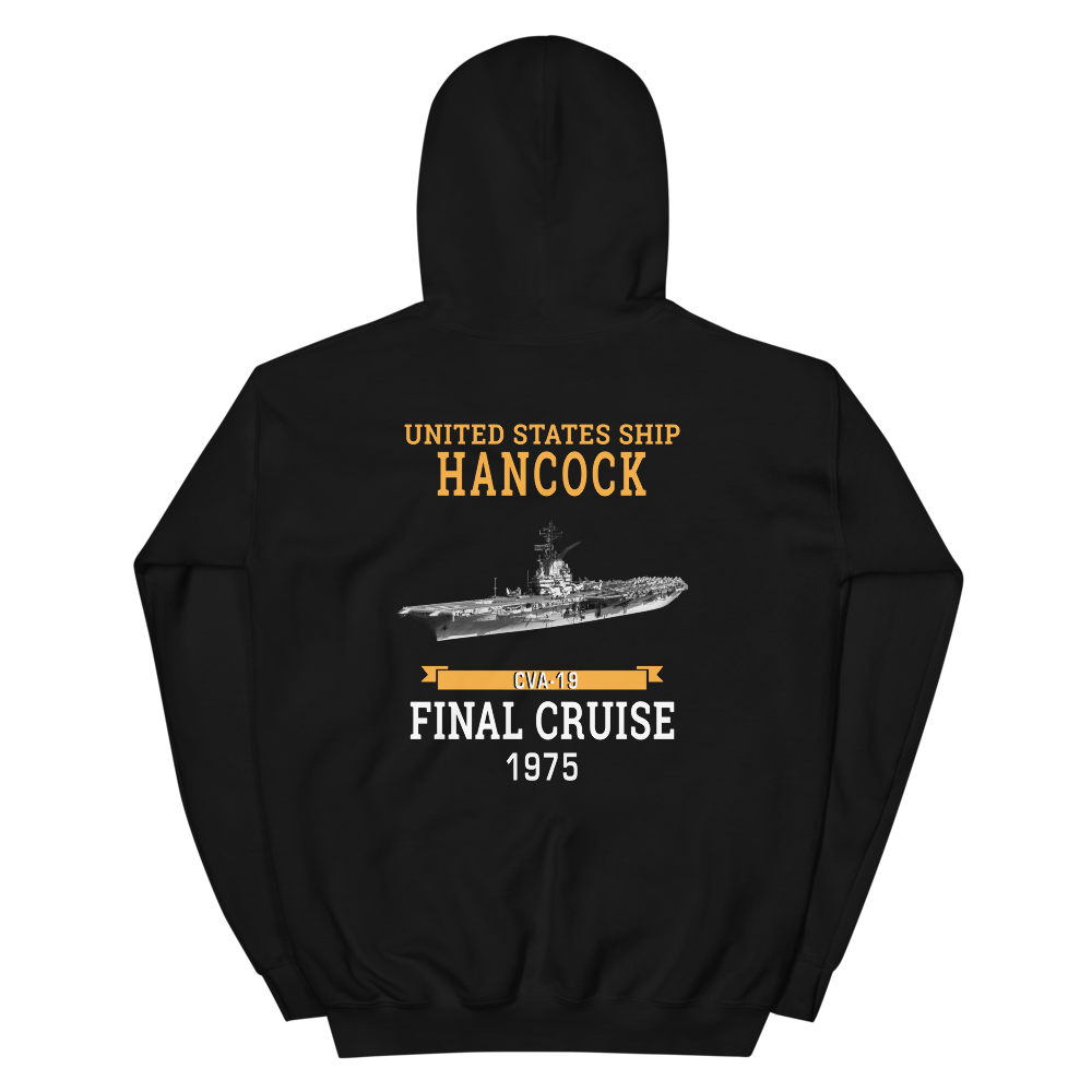 USS Hancock (CVA-19) 1975 FINAL CRUISE Unisex Hoodie – back view, black