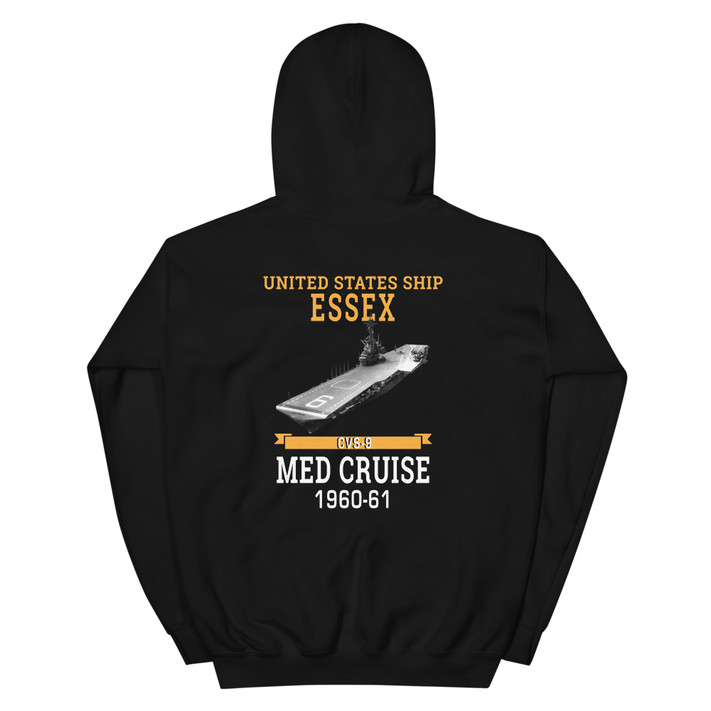 USS Essex (CVS-9) 1960-61 MED CRUISE Hoodie – back view, black