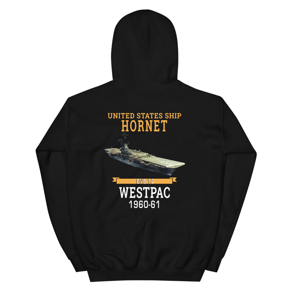 USS Hornet (CVS-12) 1960-61 WESTPAC Hoodie – back view, black