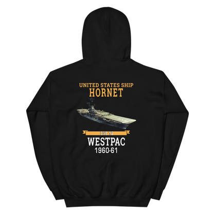 USS Hornet (CVS-12) 1960-61 WESTPAC Hoodie – back view, black
