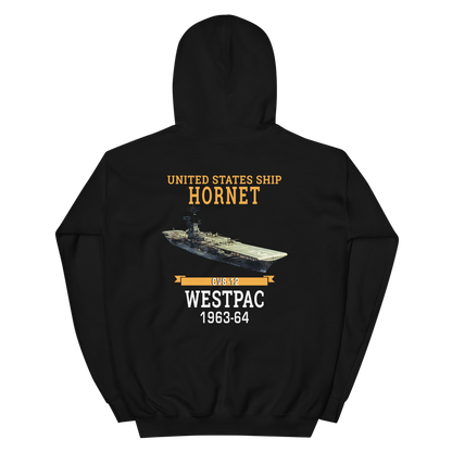 USS Hornet (CVS-12) 1963-64 WESTPAC Hoodie – back view, black