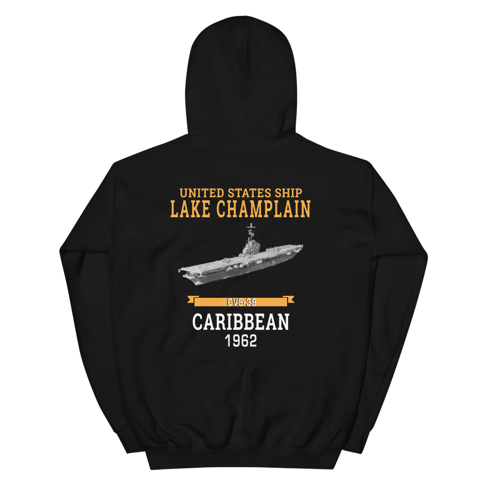 USS Lake Champlain (CVS-39) 1962 CARIBBEAN Hoodie – back view, black