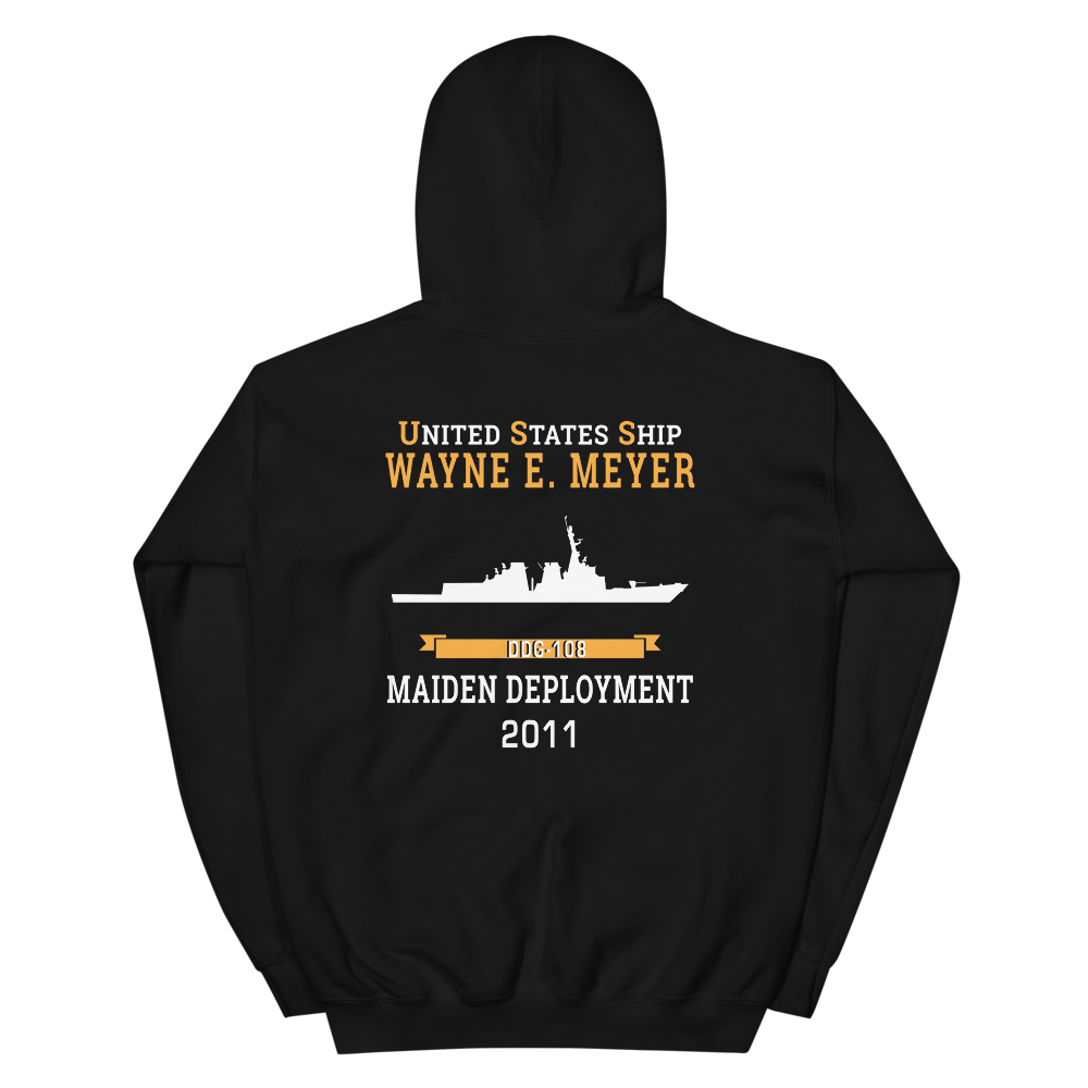 USS Wayne E. Meyer (DDG-108) 2011 MAIDEN DEPLOYMENT Unisex Hoodie – back view, black
