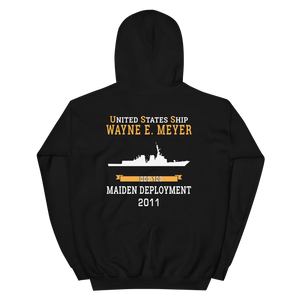 USS Wayne E. Meyer (DDG-108) 2011 MAIDEN DEPLOYMENT Unisex Hoodie – back view, black