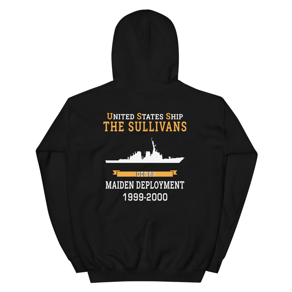 USS The Sullivans (DDG-68) 1999-2000 MAIDEN DEPLOYMENT Unisex Hoodie – back view, black