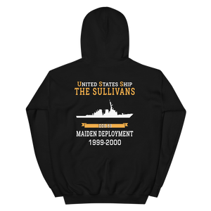 USS The Sullivans (DDG-68) 1999-2000 MAIDEN DEPLOYMENT Unisex Hoodie – back view, black