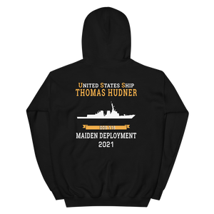 USS Thomas Hudner (DDG-116) 2021 MAIDEN DEPLOYMENT Unisex Hoodie – back view, black
