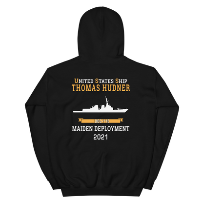 USS Thomas Hudner (DDG-116) 2021 MAIDEN DEPLOYMENT Unisex Hoodie – back view, black