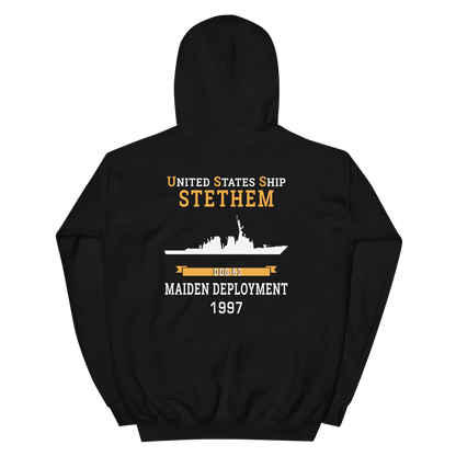 USS Stethem (DDG-63) 1997 MAIDEN DEPLOYMENT Unisex Hoodie – back view, black