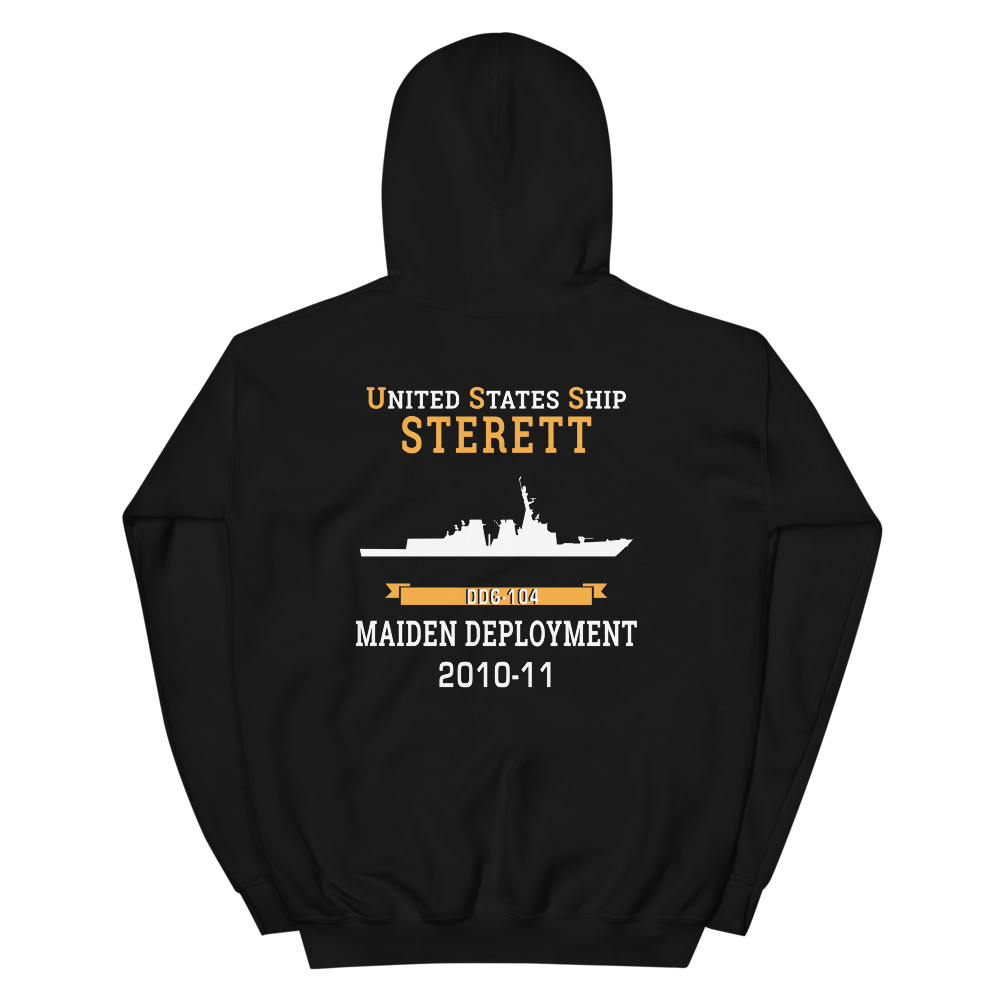 USS Sterett (DDG-104) 2010-11 MAIDEN DEPLOYMENT Unisex Hoodie – back view, black