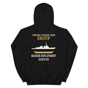 USS Shoup (DDG-86) 2004-05 MAIDEN DEPLOYMENT Unisex Hoodie – back view, black