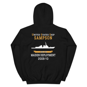 USS Sampson (DDG-102) 2009-10 MAIDEN DEPLOYMENT Unisex Hoodie – back view, black