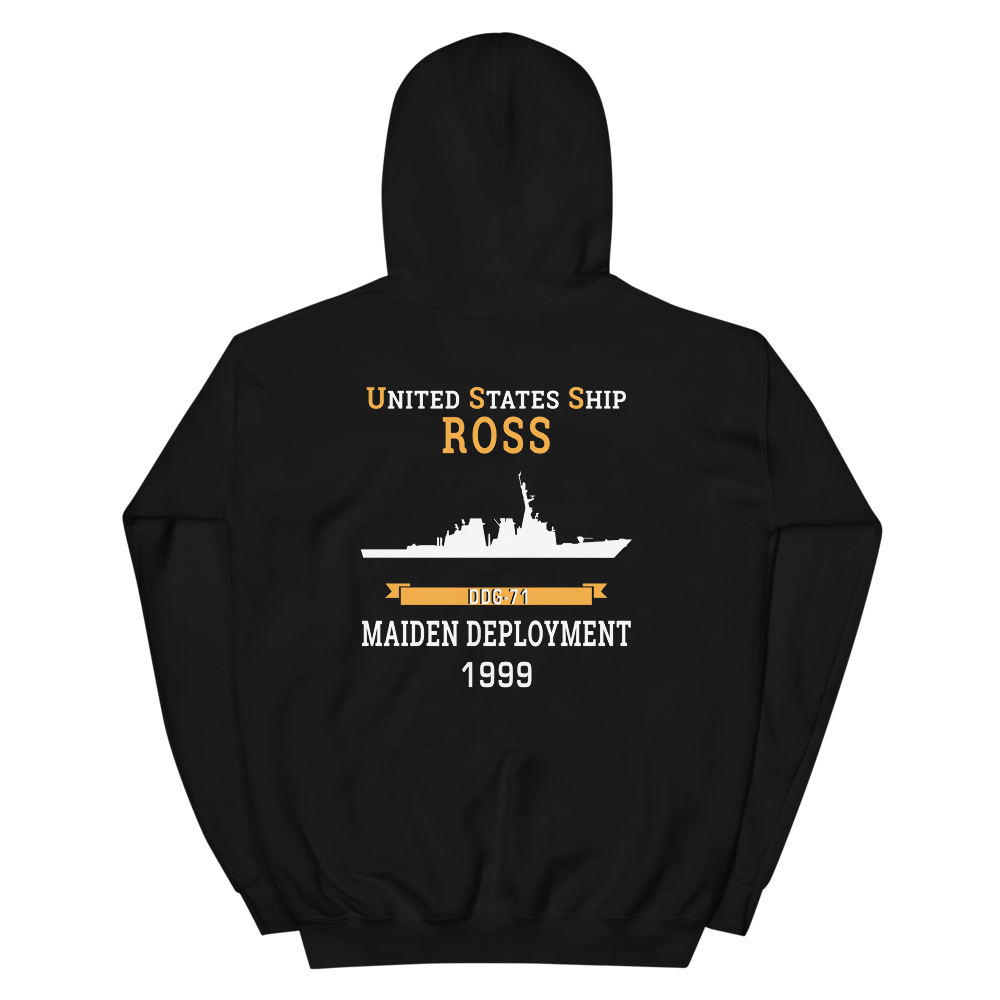 USS Ross (DDG-71) 1999 MAIDEN DEPLOYMENT Unisex Hoodie – back view, black