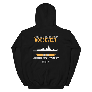 USS Roosevelt (DDG-80) 2002 MAIDEN DEPLOYMENT Unisex Hoodie – back view, black