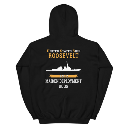USS Roosevelt (DDG-80) 2002 MAIDEN DEPLOYMENT Unisex Hoodie – back view, black