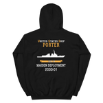 USS Porter (DDG-78) 2000-01 MAIDEN DEPLOYMENT Unisex Hoodie – back view, black