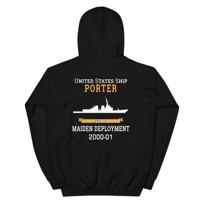 USS Porter (DDG-78) 2000-01 MAIDEN DEPLOYMENT Unisex Hoodie – back view, black