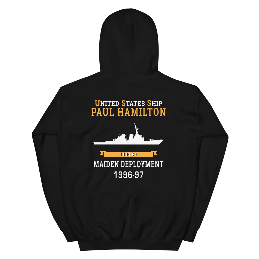 USS Paul Hamilton (DDG-60) 1996-97 MAIDEN DEPLOYMENT Unisex Hoodie – back view, black