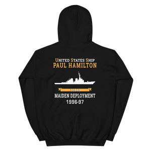 USS Paul Hamilton (DDG-60) 1996-97 MAIDEN DEPLOYMENT Unisex Hoodie – back view, black