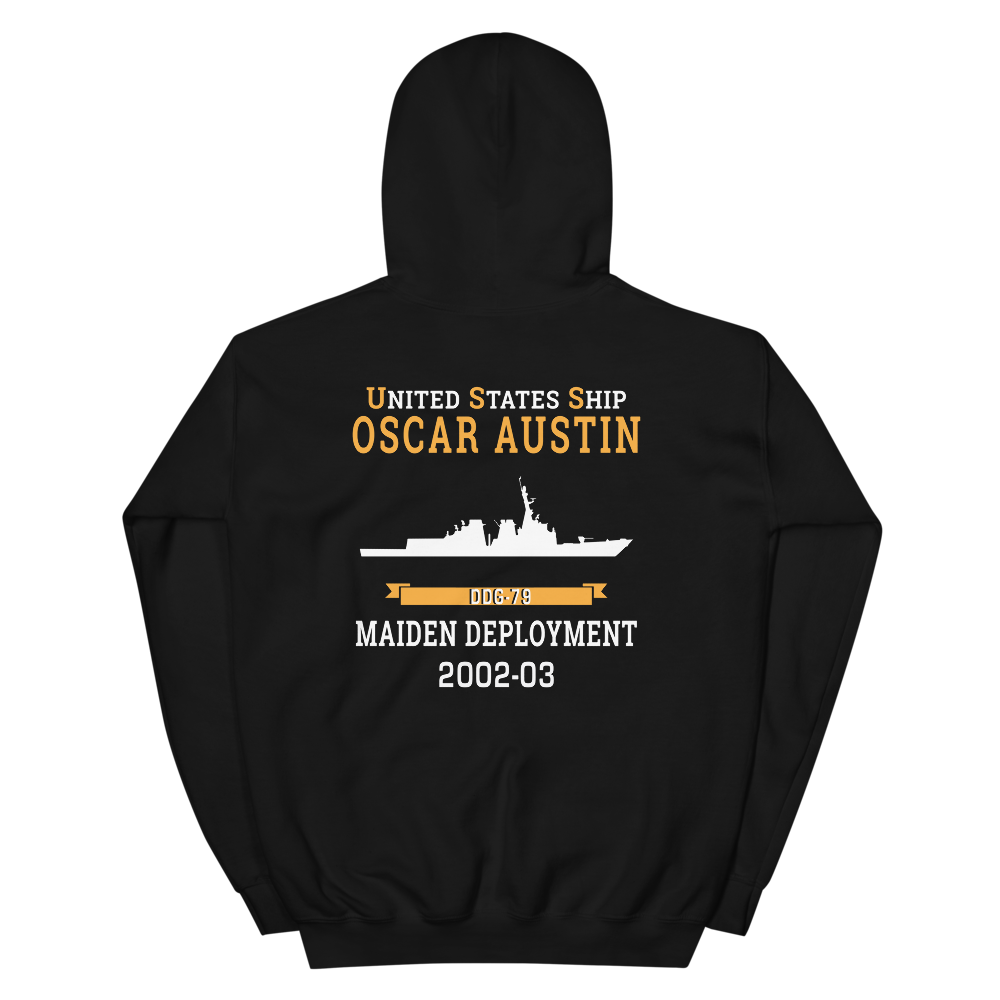 USS Oscar Austin (DDG-79) 2002-03 MAIDEN DEPLOYMENT Unisex Hoodie – back view, black