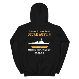 USS Oscar Austin (DDG-79) 2002-03 MAIDEN DEPLOYMENT Unisex Hoodie – back view, black