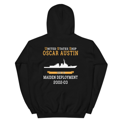USS Oscar Austin (DDG-79) 2002-03 MAIDEN DEPLOYMENT Unisex Hoodie – back view, black