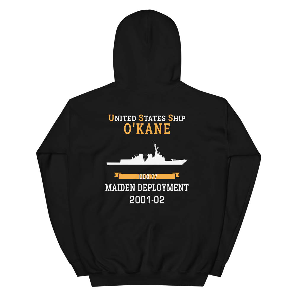 USS O'Kane (DDG-77) 2001-02 MAIDEN DEPLOYMENT Unisex Hoodie – back view, black