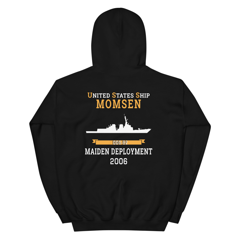USS Momsen (DDG-92) 2006 MAIDEN DEPLOYMENT Unisex Hoodie – back view, black