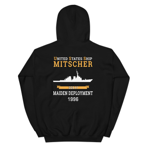 USS Mitscher (DDG-57) 1996 MAIDEN DEPLOYMENT Unisex Hoodie – back view, black