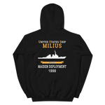 USS Milius (DDG-69) 1998 MAIDEN DEPLOYMENT Unisex Hoodie – back view, black