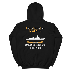 USS McFaul (DDG-74) 1999-2000 MAIDEN DEPLOYMENT Unisex Hoodie – back view, black