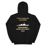 USS Lassen (DDG-82) 2003 MAIDEN DEPLOYMENT Unisex Hoodie – back view, black