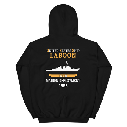 USS Laboon (DDG-58) 1996 MAIDEN DEPLOYMENT Unisex Hoodie – back view, black