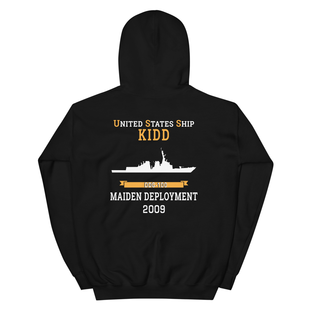USS Kidd (DDG-100) 2009 MAIDEN DEPLOYMENT Unisex Hoodie – back view, black