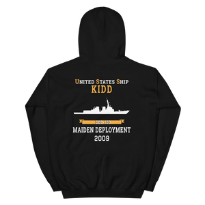 USS Kidd (DDG-100) 2009 MAIDEN DEPLOYMENT Unisex Hoodie – back view, black