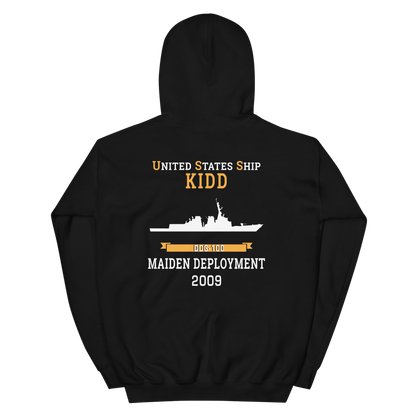 USS Kidd (DDG-100) 2009 MAIDEN DEPLOYMENT Unisex Hoodie – back view, black