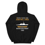 USS John Paul Jones (DDG-53) 1995 MAIDEN DEPLOYMENT Unisex Hoodie – back view, black