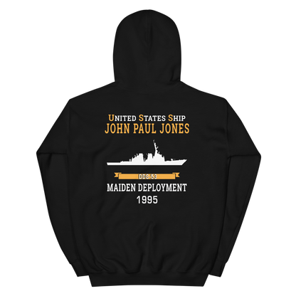 USS John Paul Jones (DDG-53) 1995 MAIDEN DEPLOYMENT Unisex Hoodie – back view, black