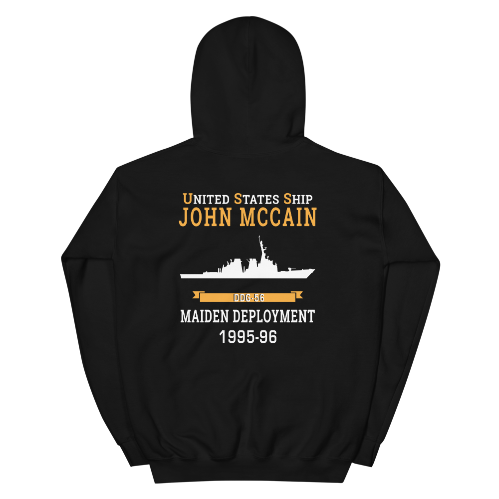 USS John S. McCain (DDG-56) 1995-96 MAIDEN DEPLOYMENT Unisex Hoodie – back view, black