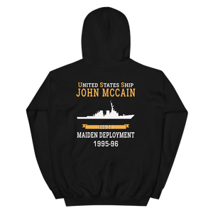 USS John S. McCain (DDG-56) 1995-96 MAIDEN DEPLOYMENT Unisex Hoodie – back view, black