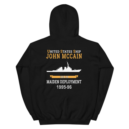 USS John S. McCain (DDG-56) 1995-96 MAIDEN DEPLOYMENT Unisex Hoodie – back view, black