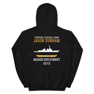 USS Jason Dunham (DDG-109) 2012 MAIDEN DEPLOYMENT Unisex Hoodie – back view, black
