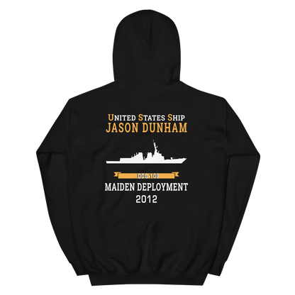 USS Jason Dunham (DDG-109) 2012 MAIDEN DEPLOYMENT Unisex Hoodie – back view, black